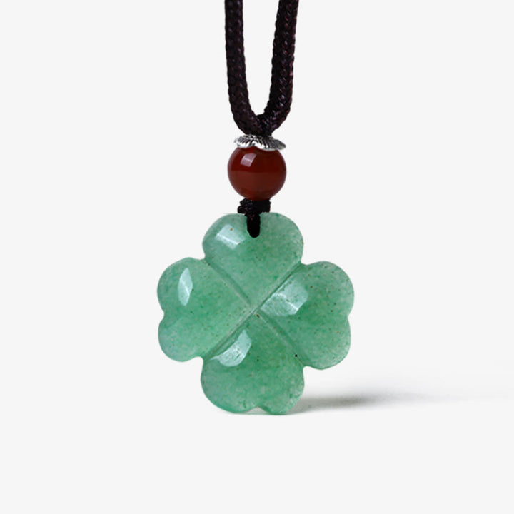 Collier avec pendentif en corde de cuir et trèfle à quatre feuilles en aventurine verte en argent sterling 925 Buddha Stones