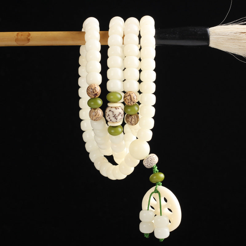 Bracelet porte-bonheur en 108 perles de Bodhi Seed Mala blanc Buddha Stones