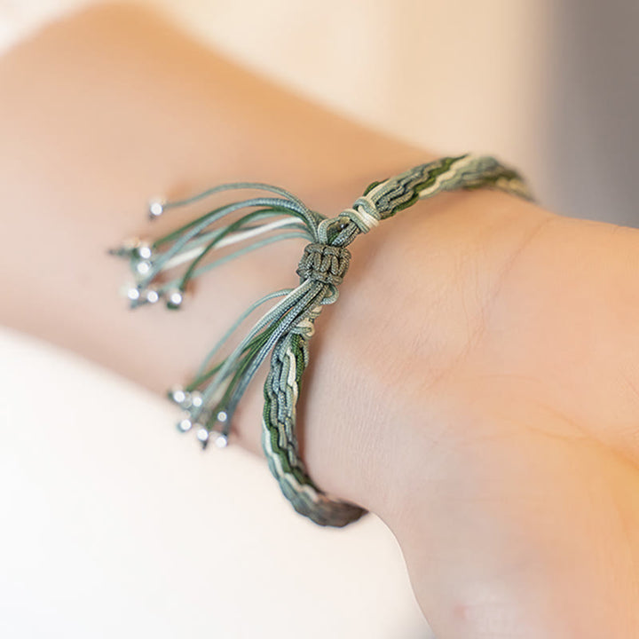 Bracelet en fil de jade blanc et bambou avec nœud de réincarnation, richesse, chance et force