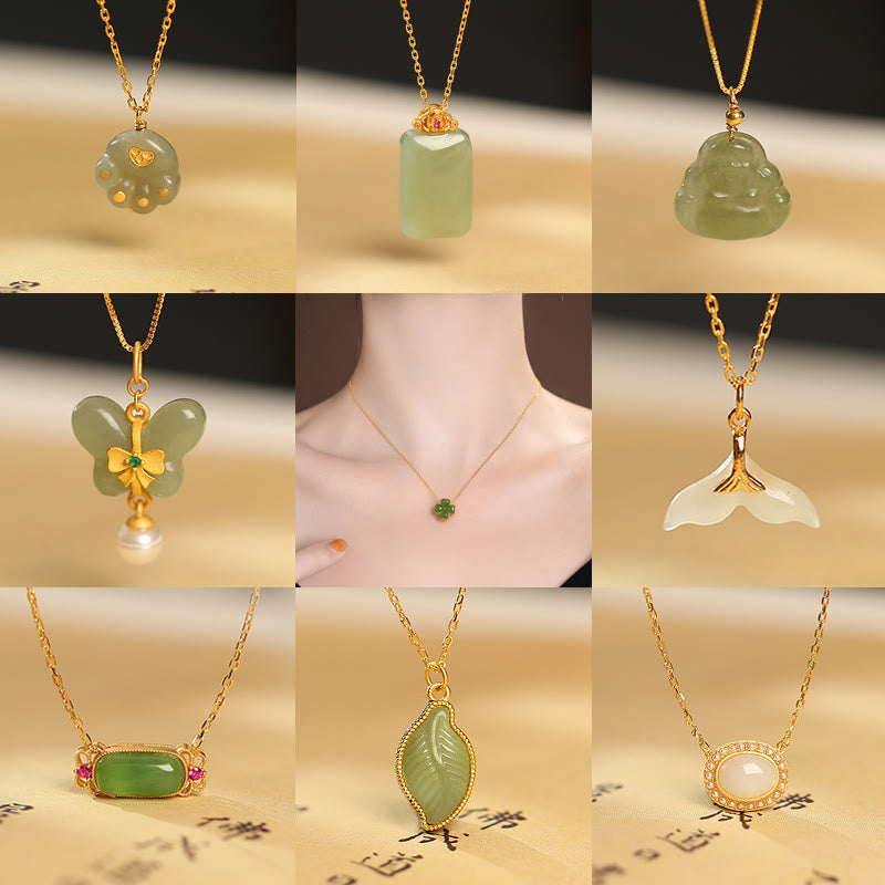Collier pendentif papillon Bouddha rieur en argent sterling 925 avec jade Hetian naturel cyan - image 1