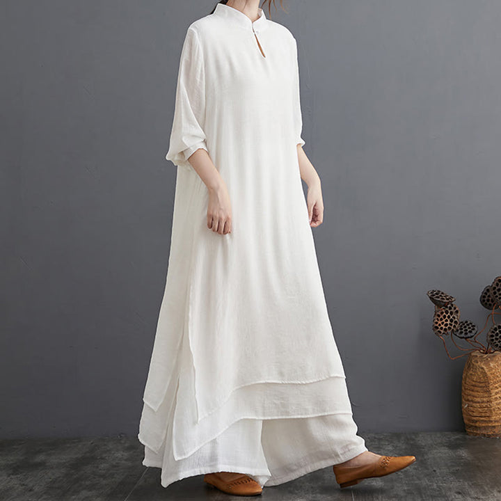 Ensemble de vêtements pour femmes Buddha Stones et motif simple pour méditation, prière, pratique spirituelle zen, yoga - Ensemble blanc (haut et pantalon) - US12，UK/AU16，EU44 (2XL) - image 18