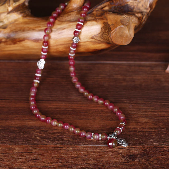 Bracelet triple tour positif en Buddha Stones, tourmaline pastèque naturelle PiXiu Elephant