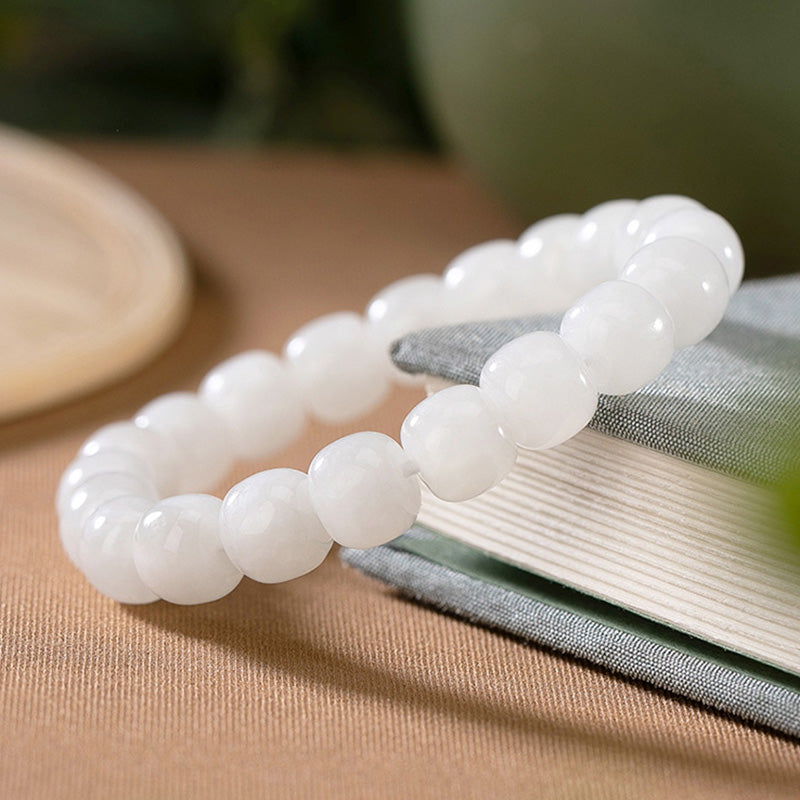 Bracelet de bénédiction du bonheur en jade blanc Hetian Buddha Stones - image 1