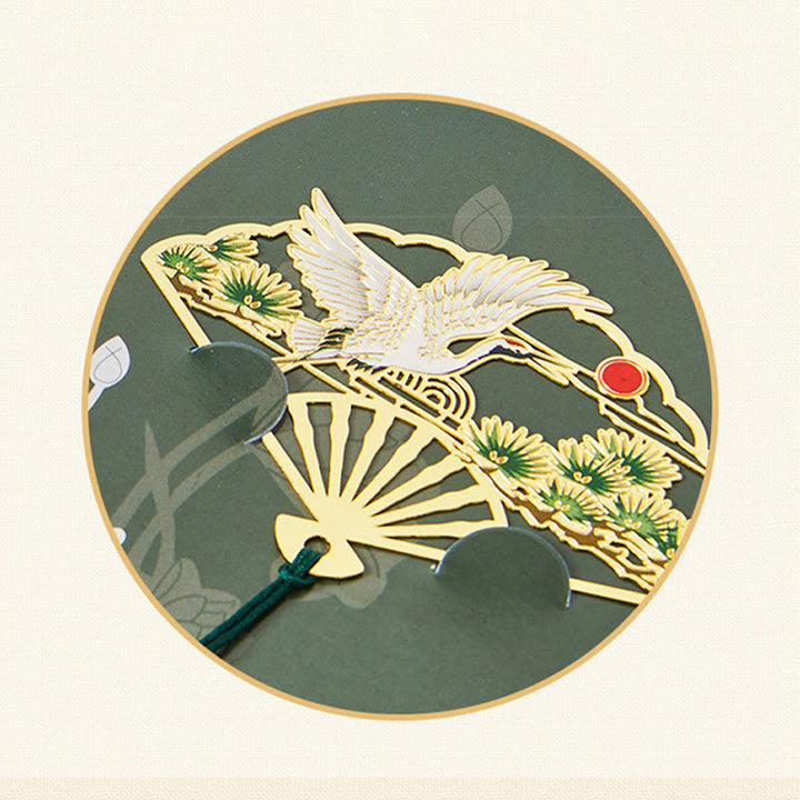 Buddha Stones Traditionnel Papillon Fleur de Lotus Grue Dragon Phénix Renard Poisson Koi Nouveau Départ Métal Laiton Éventail Creux Signets