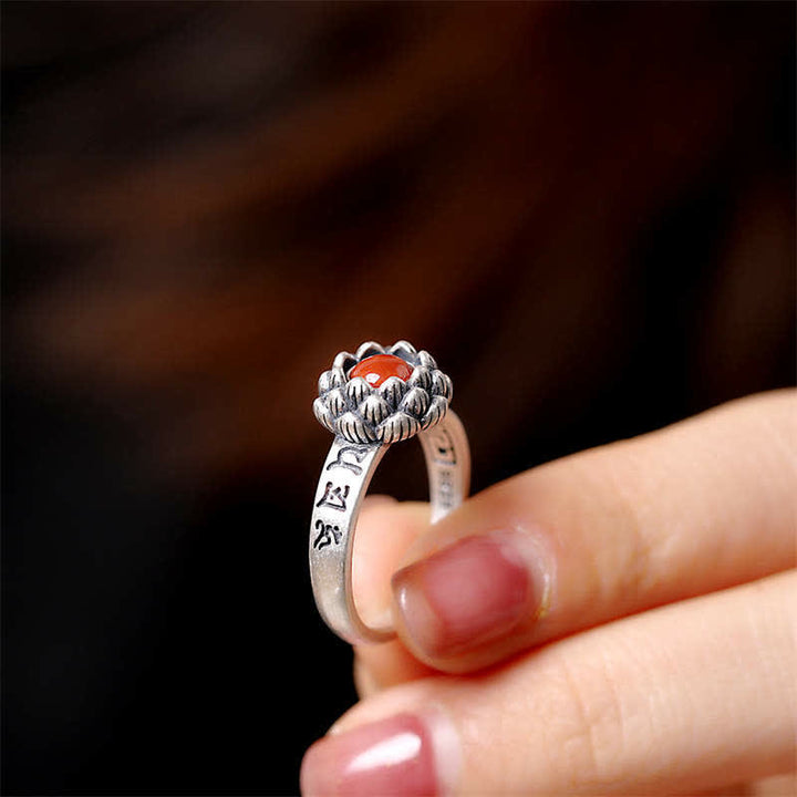 Bague de bénédiction de confiance en agate rouge lotus en argent sterling 925 de Buddha Stones - image 3