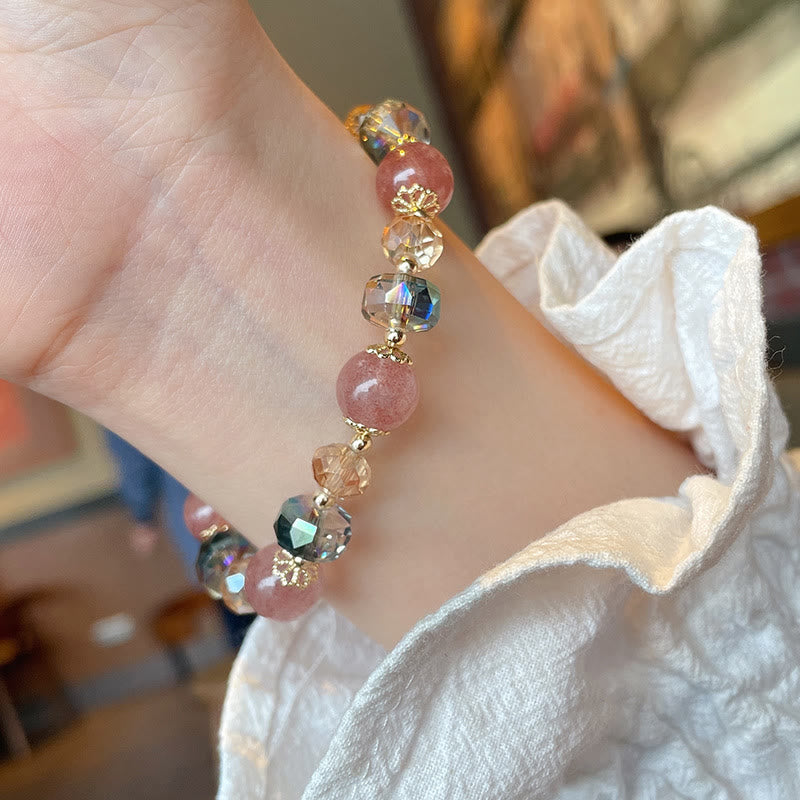 Bracelet positif en cristal coloré en quartz fraise naturel Buddha Stones