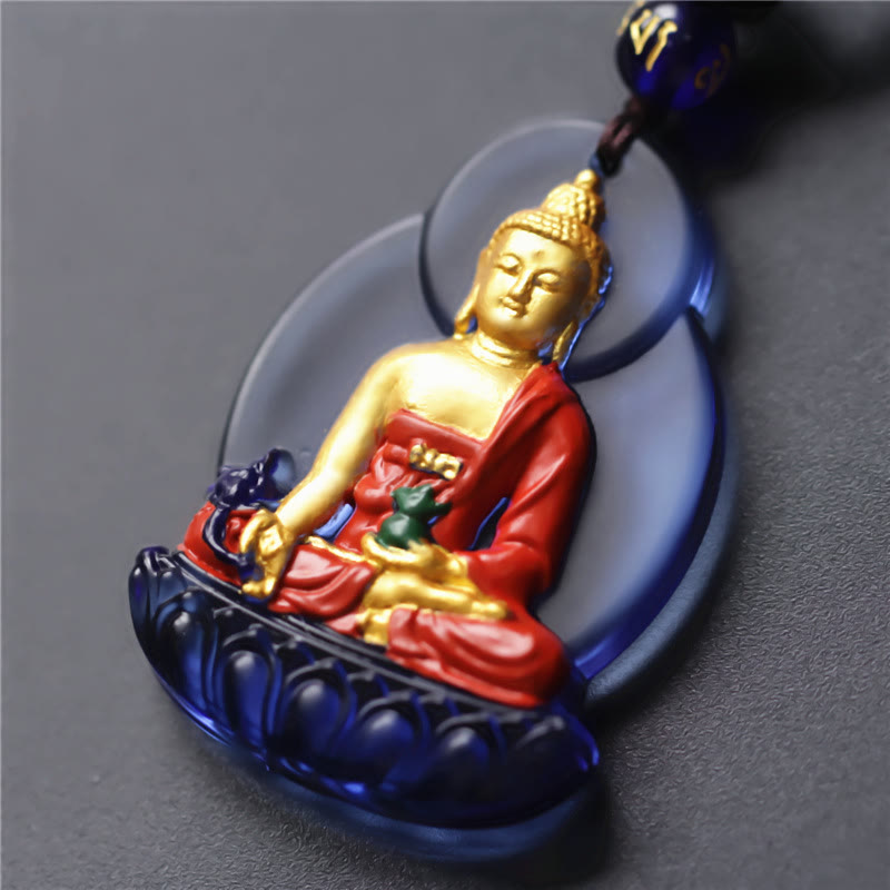 Collier pendentif en cristal de compassion Bouddha Liuli Buddha Stones de médecine du Tibet - Bouddha de la médecine en or bleu - image 1