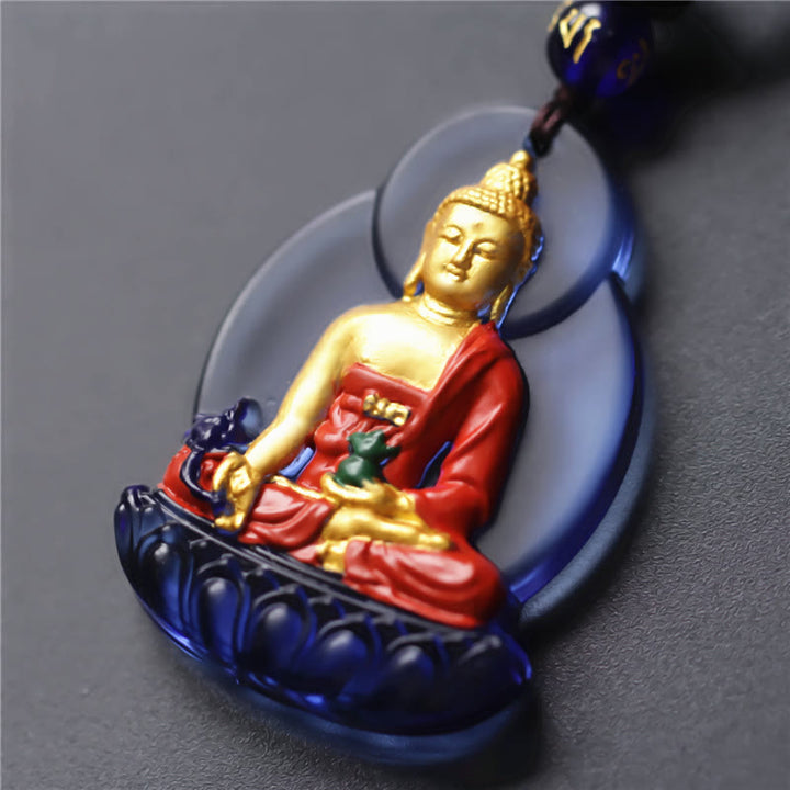 Collier pendentif en cristal de compassion Bouddha Liuli Buddha Stones de médecine du Tibet - Bouddha de la médecine en or bleu - image 1