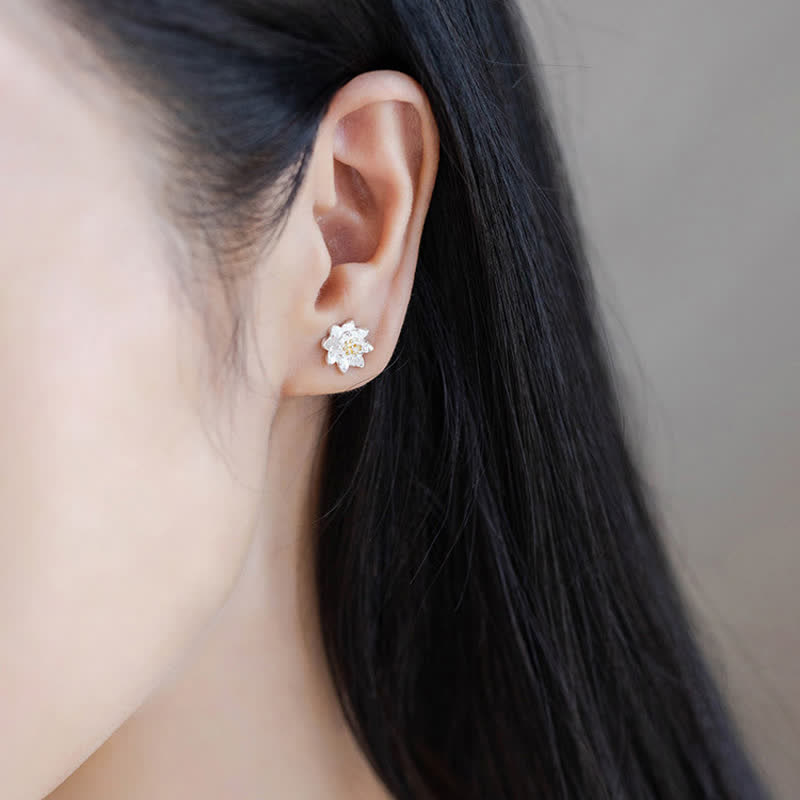 Boucles d'oreilles en argent sterling 925 avec Buddha Stones et fleur de lotus