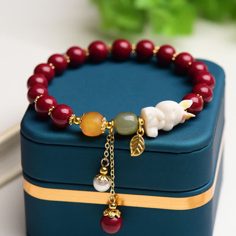 Bracelet de bénédiction en perles de jade Hetian cinabre de l'année du lapin