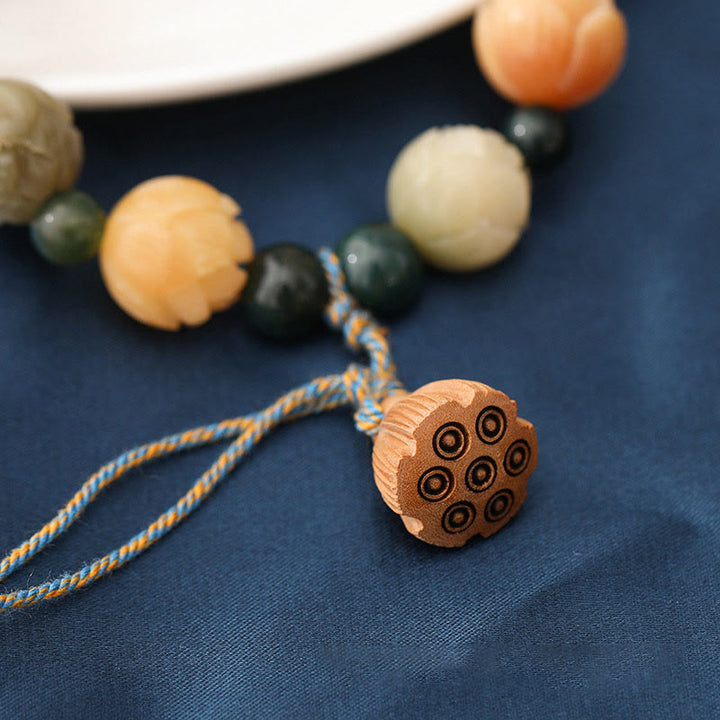 Bracelet Buddha Stones Bodhi Seed Lotus Bead Gravé Moss Agate Peace Calm