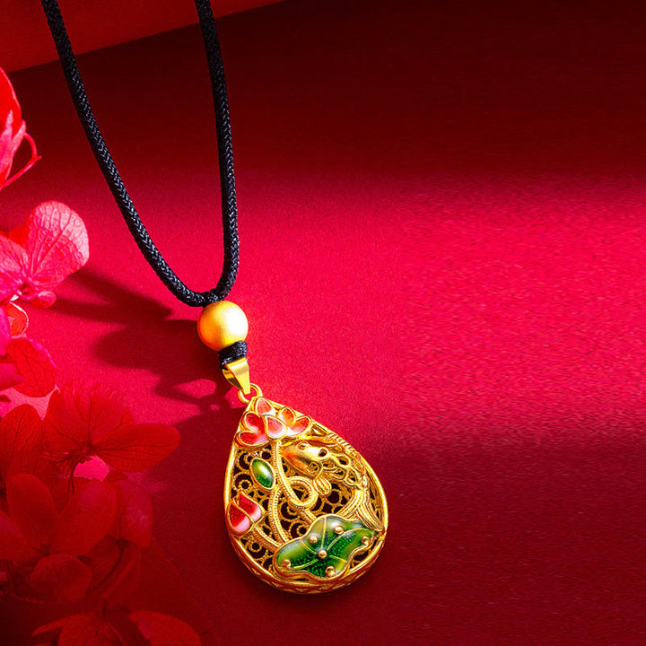 Collier pendentif porte-bonheur en cuivre avec Buddha Stones et poisson Koi, fleur de lotus et feuille - image 3