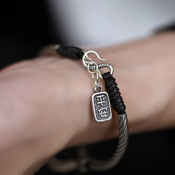 Bracelet de fortune en argent sterling 999 avec boucle de paix et personnage Fu en pièces de cuivre et pierres de Buddha Stones