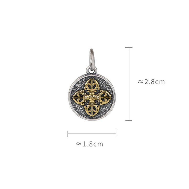Collier de bénédiction Buddha Stones en argent Sterling 925 Pendentif double Dorje Vajra