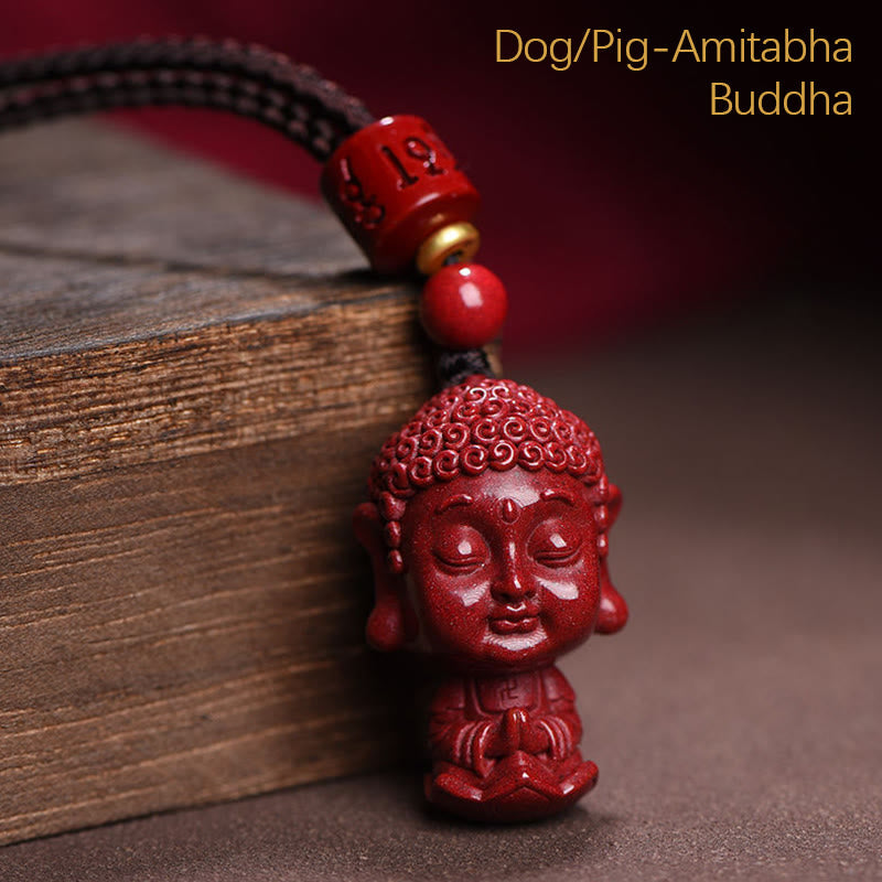 Buddha Stones Zodiaque chinois Bouddha natal Amulette en cinabre naturel Collier pendentif éloignant les mauvais esprits