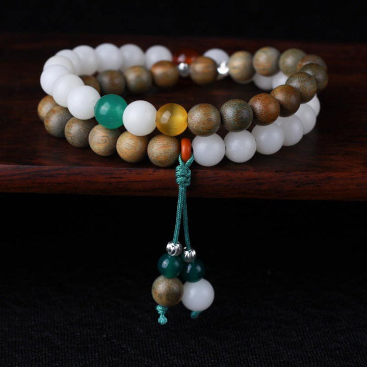 Bracelet de réveil porte-bonheur en bois de santal vert et graines de Bodhi