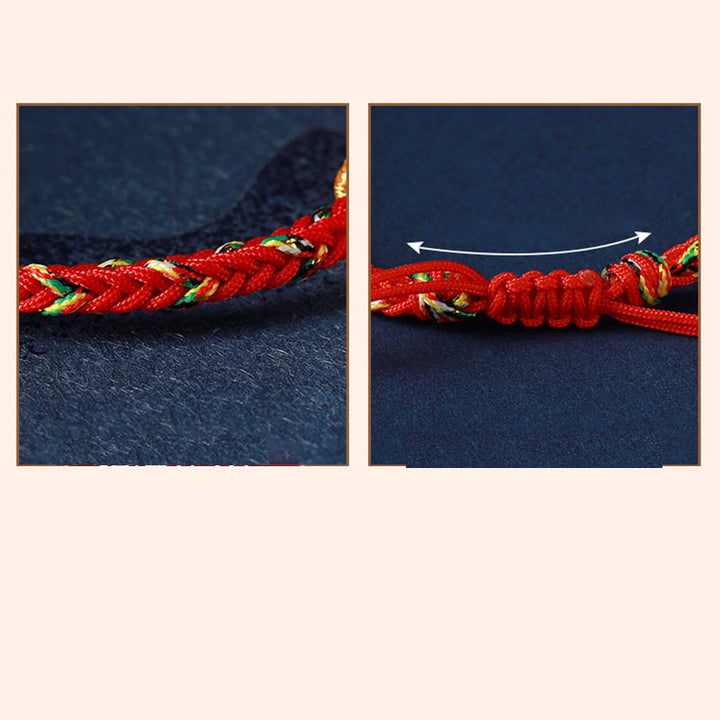 Bracelet en corde tressée en argent avec Buddha Stones et signe du zodiaque chinois