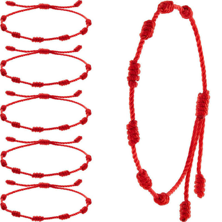 Bracelet de protection en corde rouge à sept nœuds contre le mauvais œil, 4 pièces, Buddha Stones