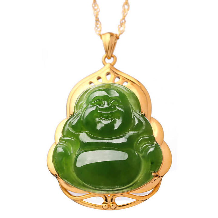 Collier pendentif en argent sterling 925 avec jade cyan naturel Hetian Bouddha rieur en or 18 carats - image 11