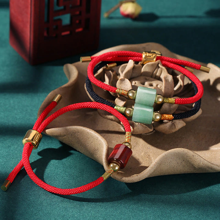 Bracelet en corde tressée fait main en Buddha Stones tibétaines, aventurine verte, pierre rouge, malachite, protection de la chance