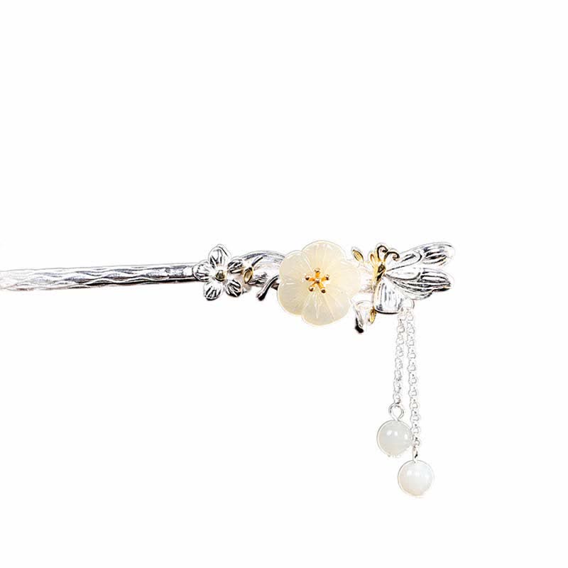 Épingle à cheveux en argent sterling 925 avec fleur de jade blanc Hetian