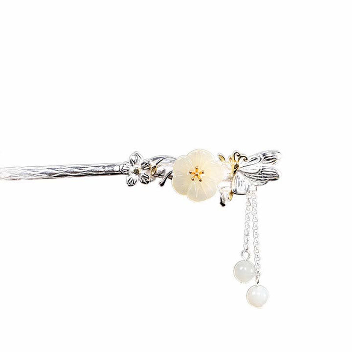 Épingle à cheveux en argent sterling 925 avec fleur de jade blanc Hetian
