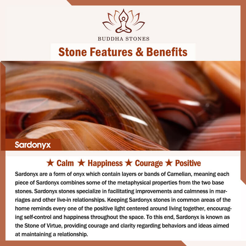 Porte-clés positif en pierre de sardonyx aléatoire Buddha Stones