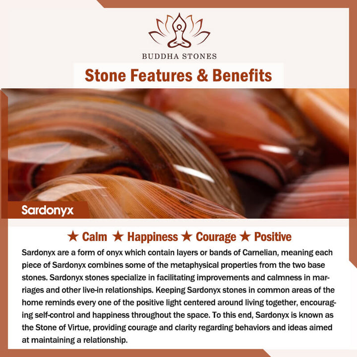 Porte-clés positif en pierre de sardonyx aléatoire Buddha Stones