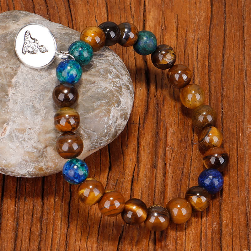 Bracelet Mala 108 Buddha Stones avec œil de tigre et pendentif en forme de pompon