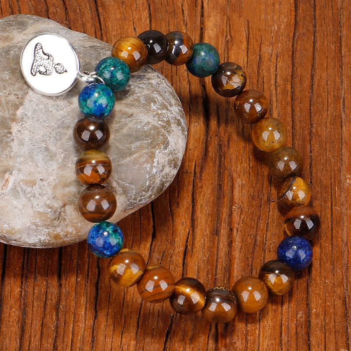 Bracelet Mala 108 Buddha Stones avec œil de tigre et pendentif en forme de pompon