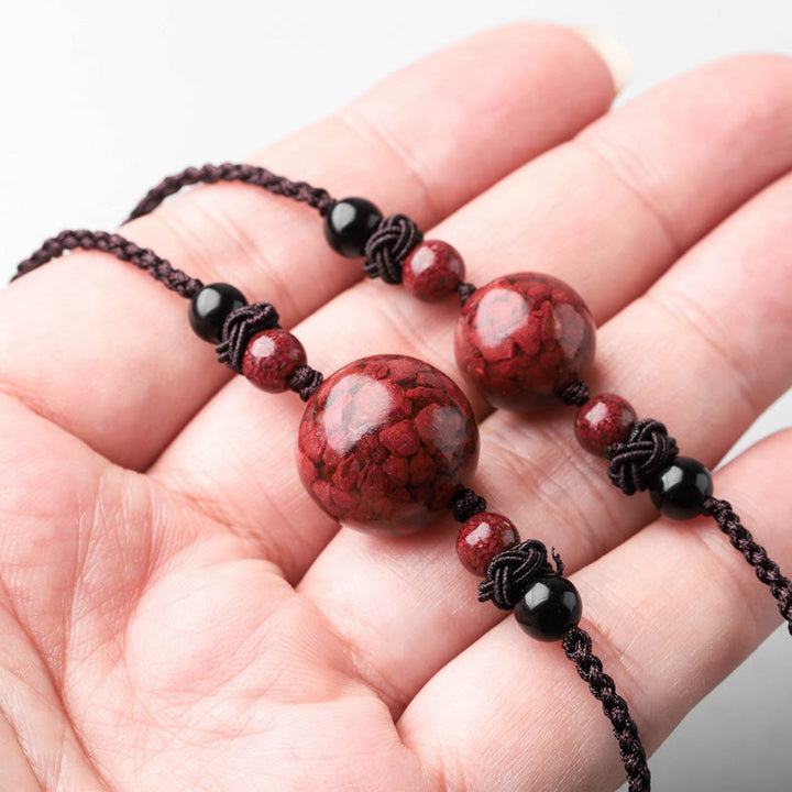 Collier pendentif de bénédiction en perles de pierres de cinabre naturelles de Buddha Stones
