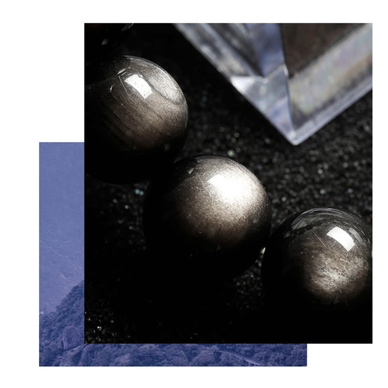 Bracelet de protection apaisant en obsidienne naturelle argentée de Buddha Stones