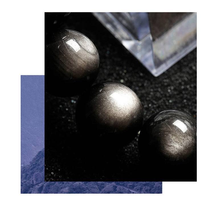 Bracelet de protection apaisant en obsidienne naturelle argentée de Buddha Stones
