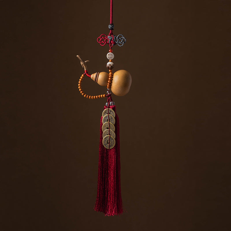 Buddha Stones Feng Shui Gourde Nœud chinois Pièces porte-bonheur Cinq empereurs Argent Richesse Glands Décoration - Rouge indien - image 20
