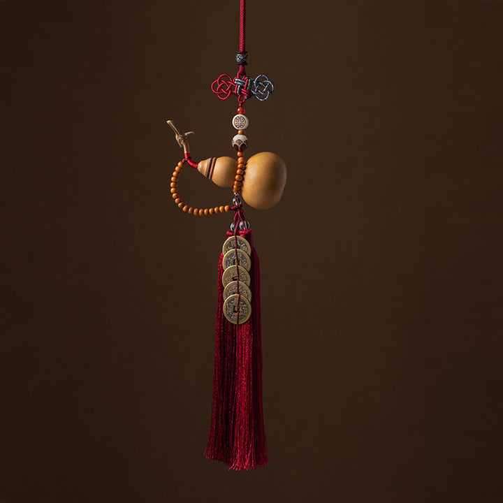 Buddha Stones Feng Shui Gourde Nœud chinois Pièces porte-bonheur Cinq empereurs Argent Richesse Glands Décoration - Rouge indien - image 20