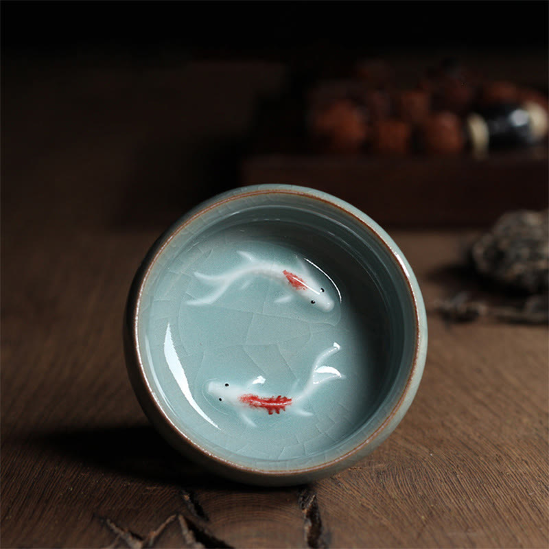 Buddha Stones Poisson Koi Coloré Tasse à Thé en Céramique Tasse à Thé Kung Fu Bol - Poisson Koi Double Vert 6,8 cm x 3,4 cm x 55 ml - image 34