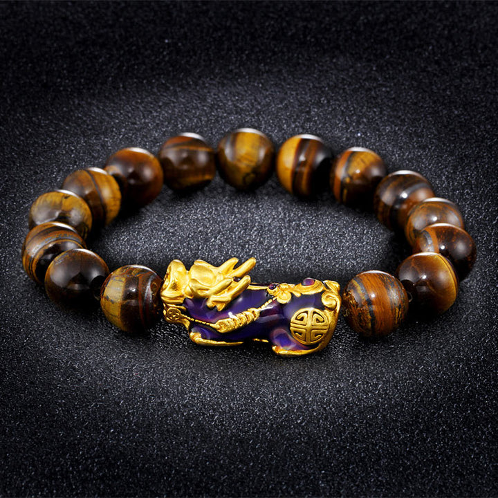 Bracelet Feng Shui en œil de tigre tibétain fabriqué à la main avec des Buddha Stones
