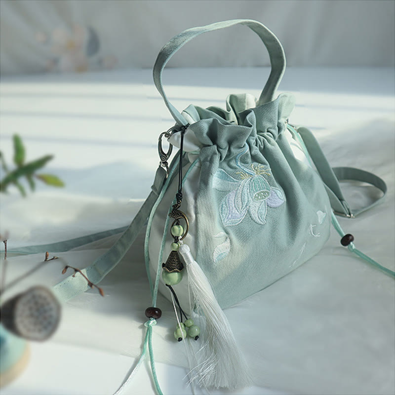 Sac à main en toile brodé à la main avec Buddha Stones et fleurs