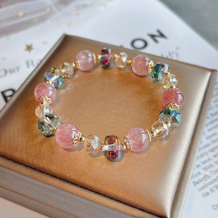 Bracelet positif en cristal coloré en quartz fraise naturel Buddha Stones