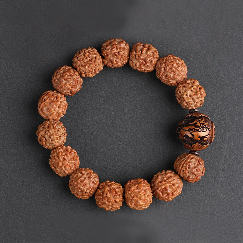 Bracelet porte-bonheur en cuivre Buddha Stones tibétaines Rudraksha Bodhi Seed PiXiu