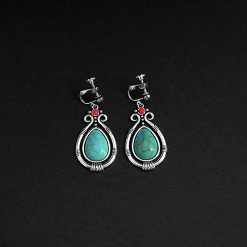 Boucles d'oreilles pendantes en forme de goutte d'eau turquoise vintage du Tibet