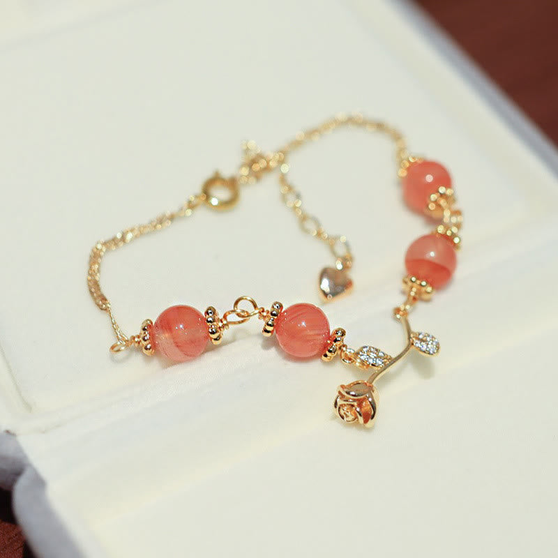 Bracelet chaîne calme et confiant en Buddha Stones en agate rouge naturelle rose