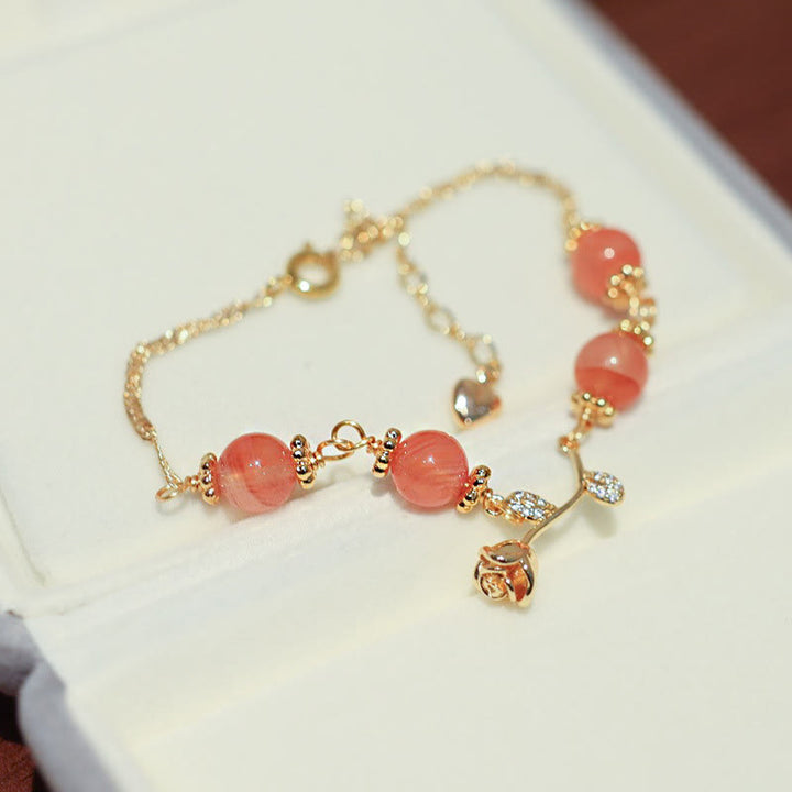 Bracelet chaîne calme et confiant en Buddha Stones en agate rouge naturelle rose