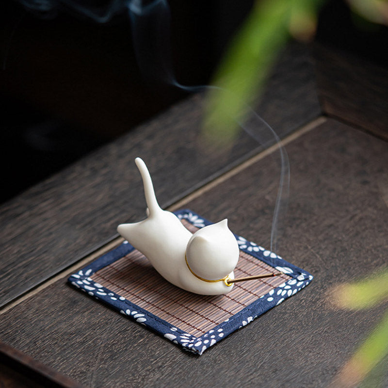 Brûleur d'encens en céramique avec joli chat panda et bénédiction