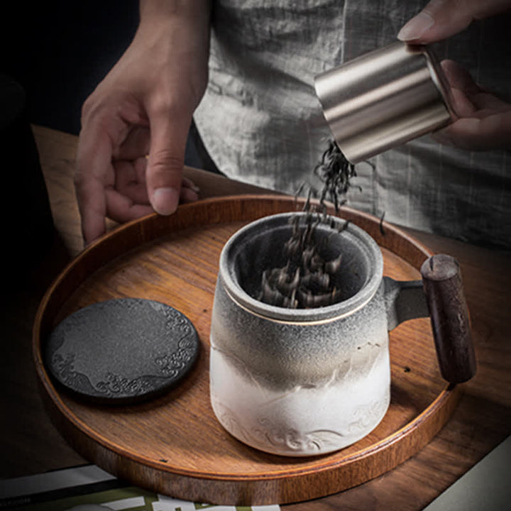 Tasses à thé en céramique vintage Buddha Stones Mountain Sea
