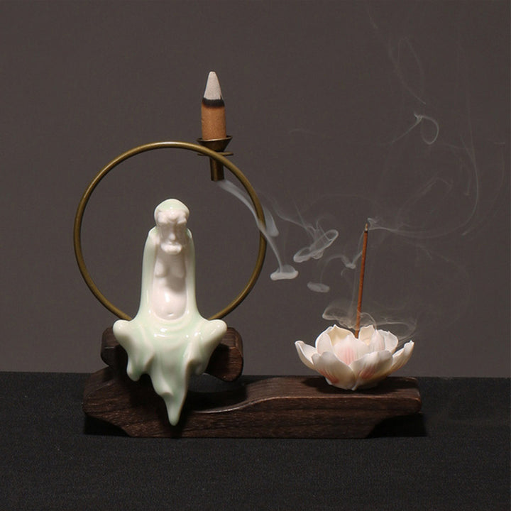 Brûleur d'encens en céramique avec Buddha Stones et lotus pour la guérison et la méditation