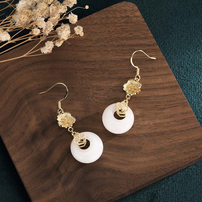 Boucles d'oreilles pendantes Feng Shui en jade blanc