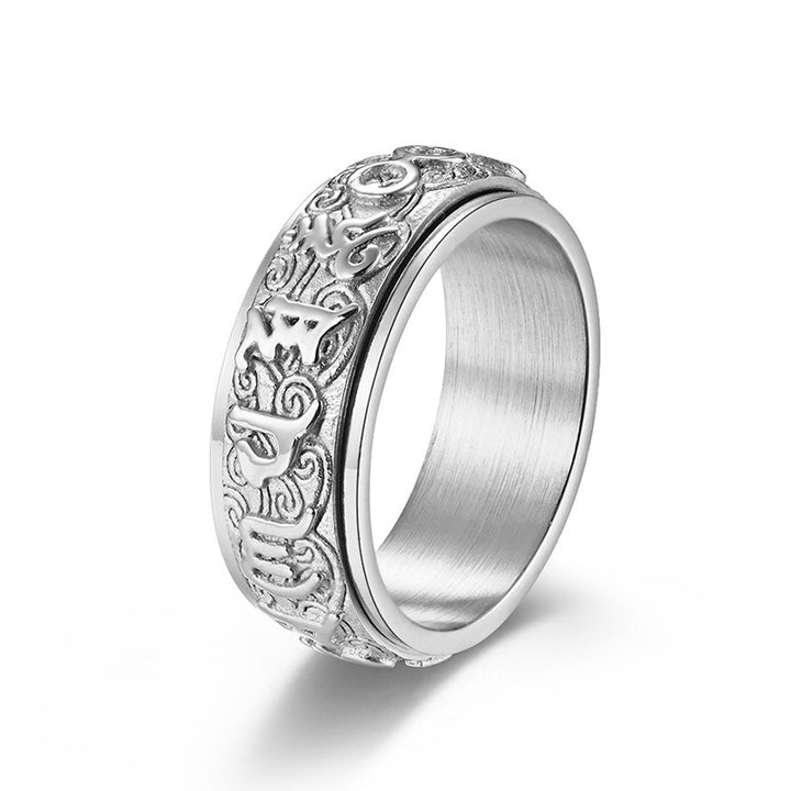 Bague en acier titane Buddha Stones Six True Words Équilibre Calme