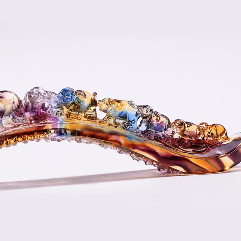 Pièce d'art en cristal fait à la main en forme d'éléphant Ruyi de Liuli, décoration d'intérieur avec base en cristal - image 10