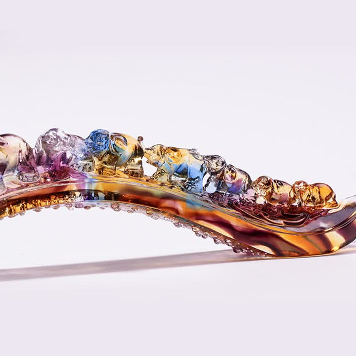 Pièce d'art en cristal fait à la main en forme d'éléphant Ruyi de Liuli, décoration d'intérieur avec base en cristal - image 10